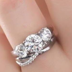 Sterling Silver CZ 3-Stone Infinity Ring Set 3.93